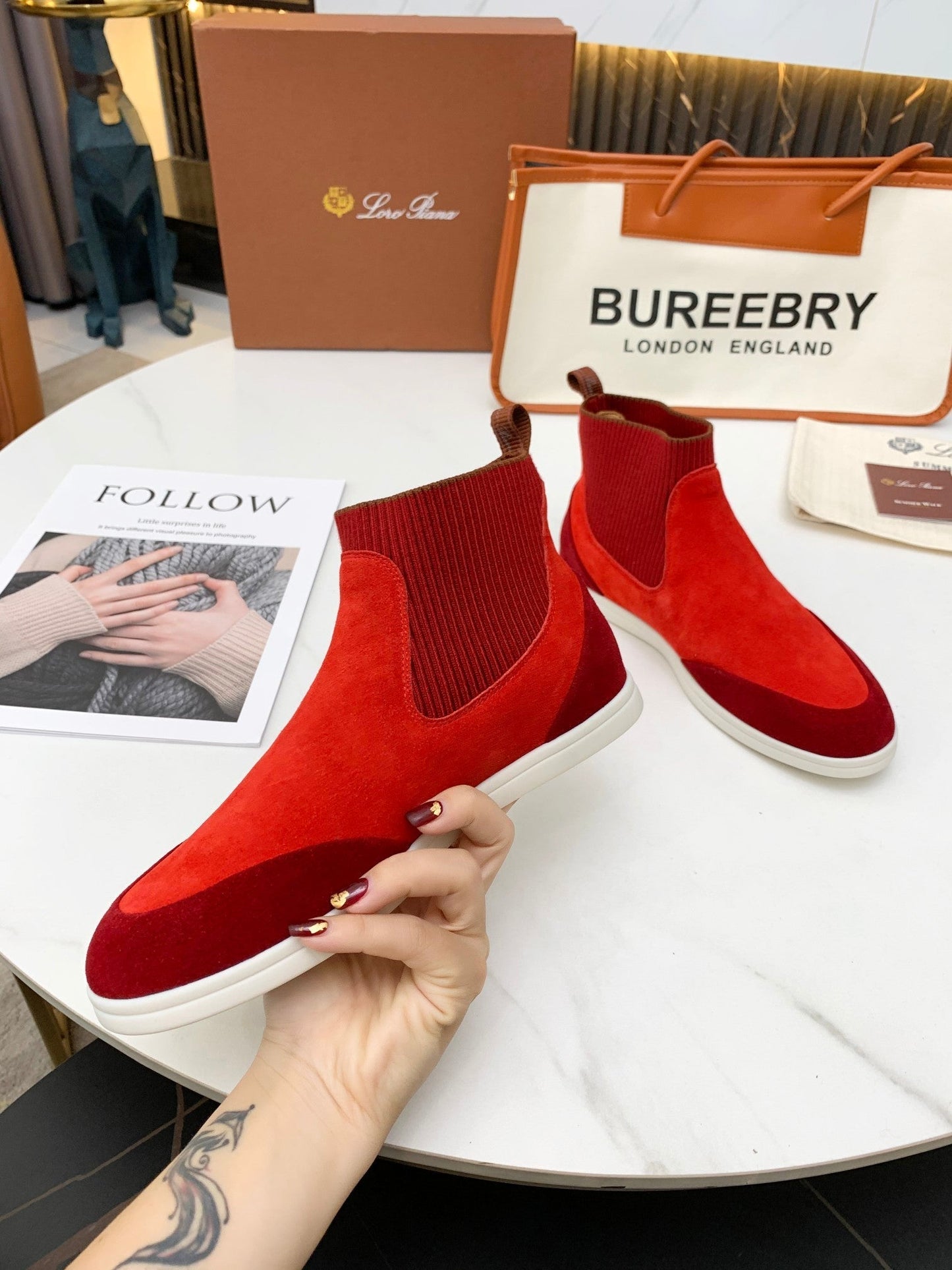 LP CHARMS ANKLE BOOTS RED ORANGE CASHMERE FABRIC - 35