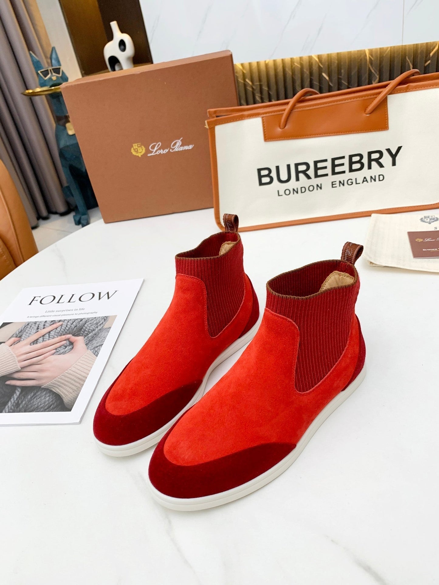 LP CHARMS ANKLE BOOTS RED ORANGE CASHMERE FABRIC - 35
