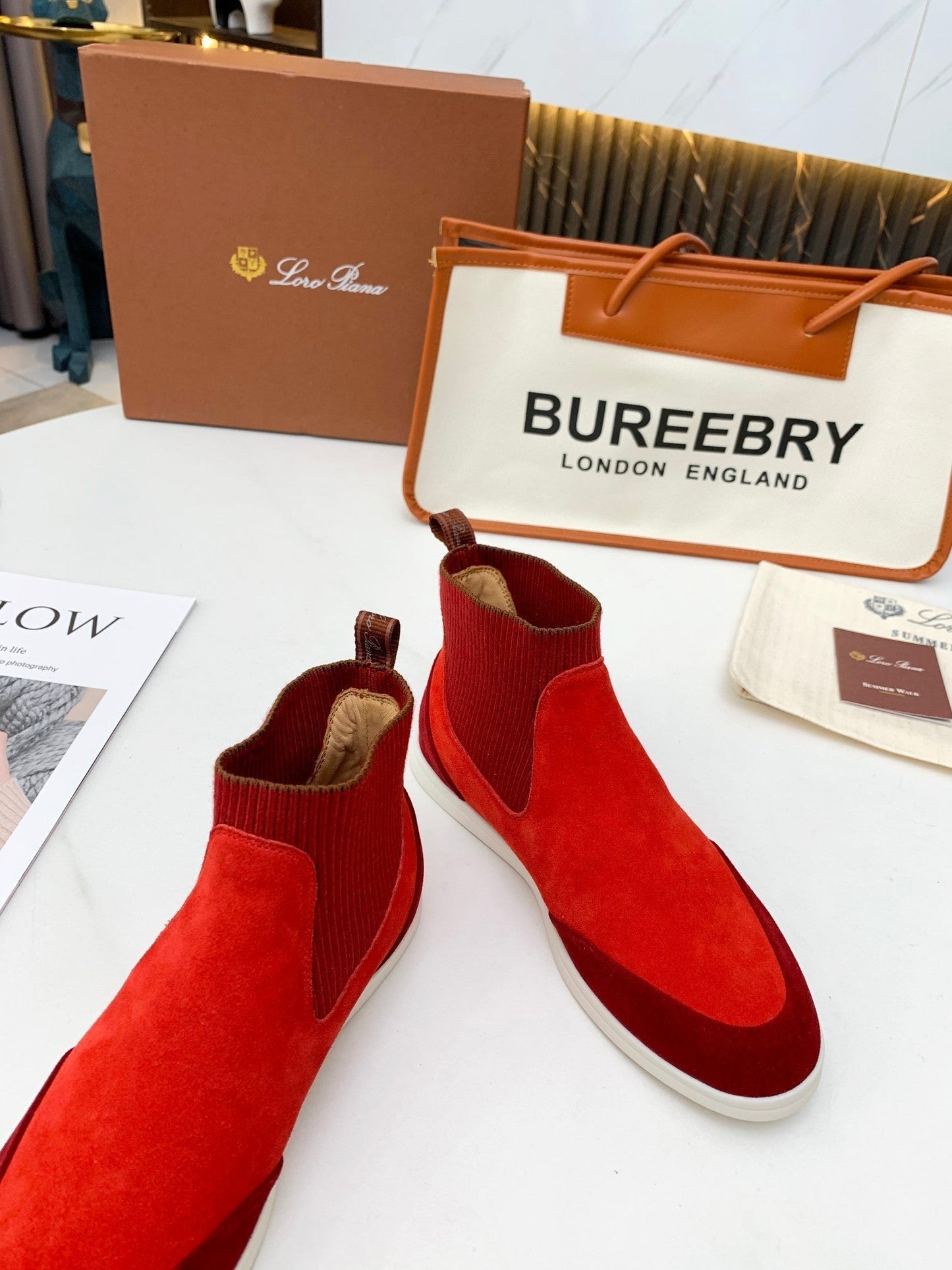 LP CHARMS ANKLE BOOTS RED ORANGE CASHMERE FABRIC - 35