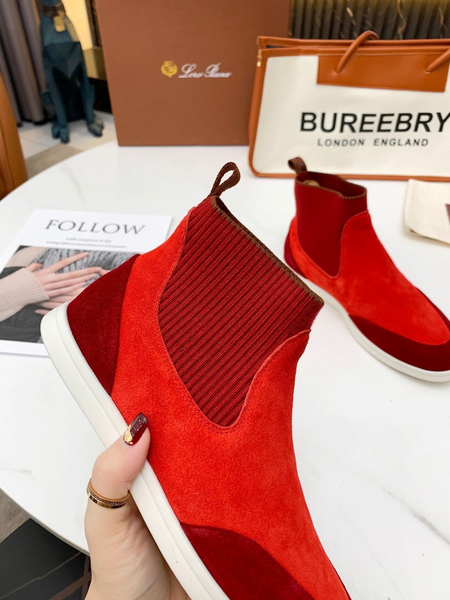 LP CHARMS ANKLE BOOTS RED ORANGE CASHMERE FABRIC - 35