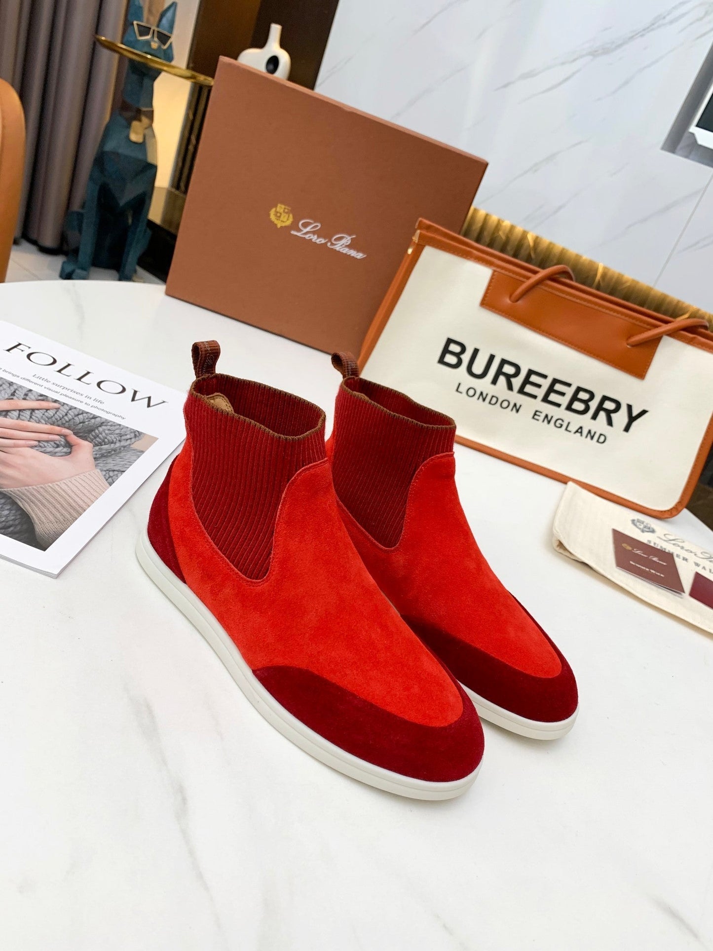 LP CHARMS ANKLE BOOTS RED ORANGE CASHMERE FABRIC - 35
