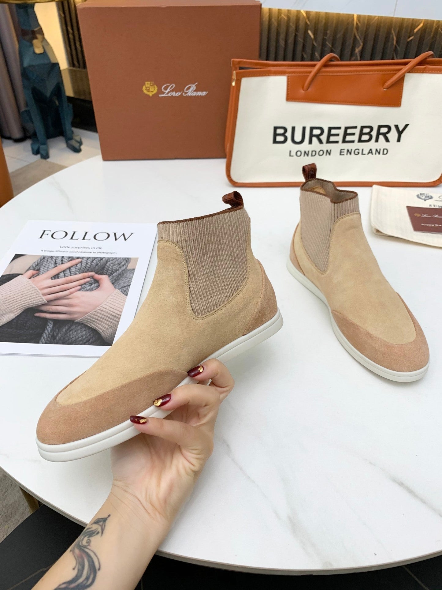 LP CHARMS ANKLE BOOTS BEIGE CASHMERE FABRIC - 35