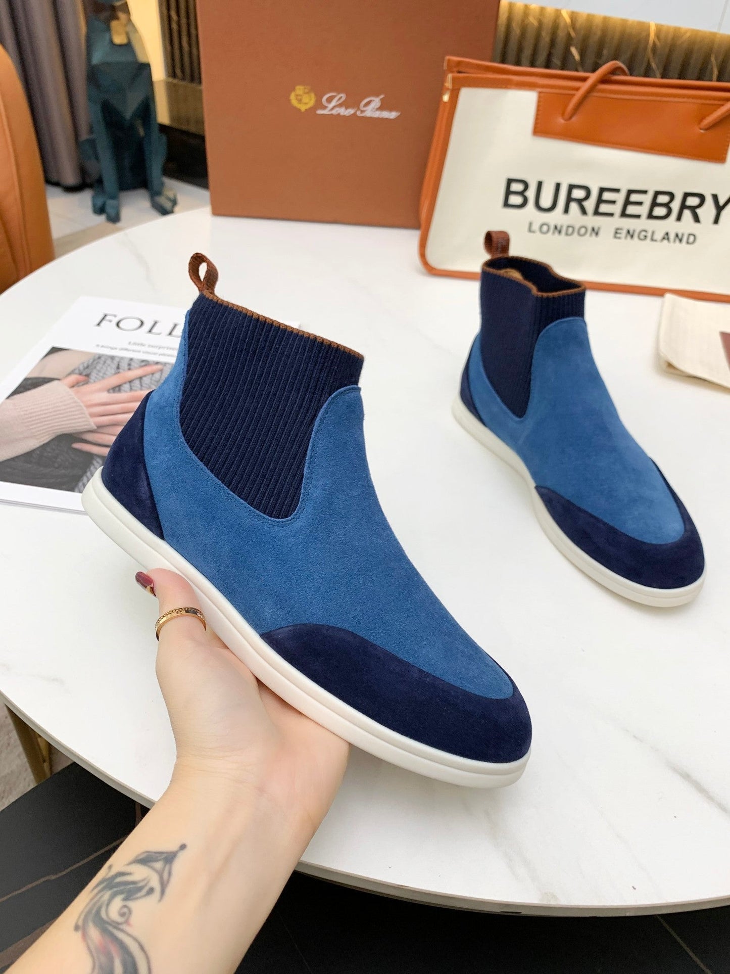 LP CHARMS ANKLE BOOTS LAPIS CASHMERE FABRIC - 35