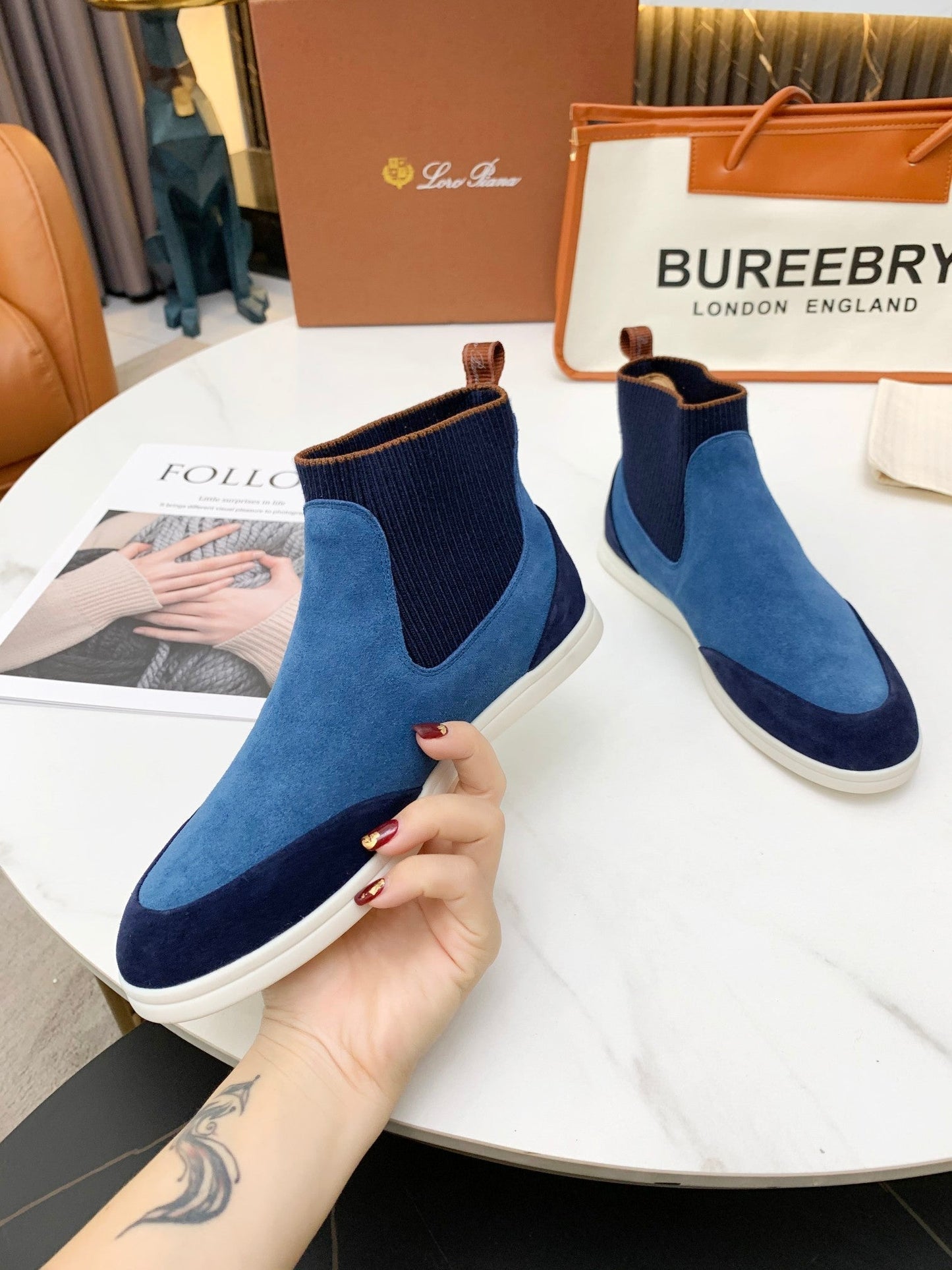 LP CHARMS ANKLE BOOTS LAPIS CASHMERE FABRIC - 35