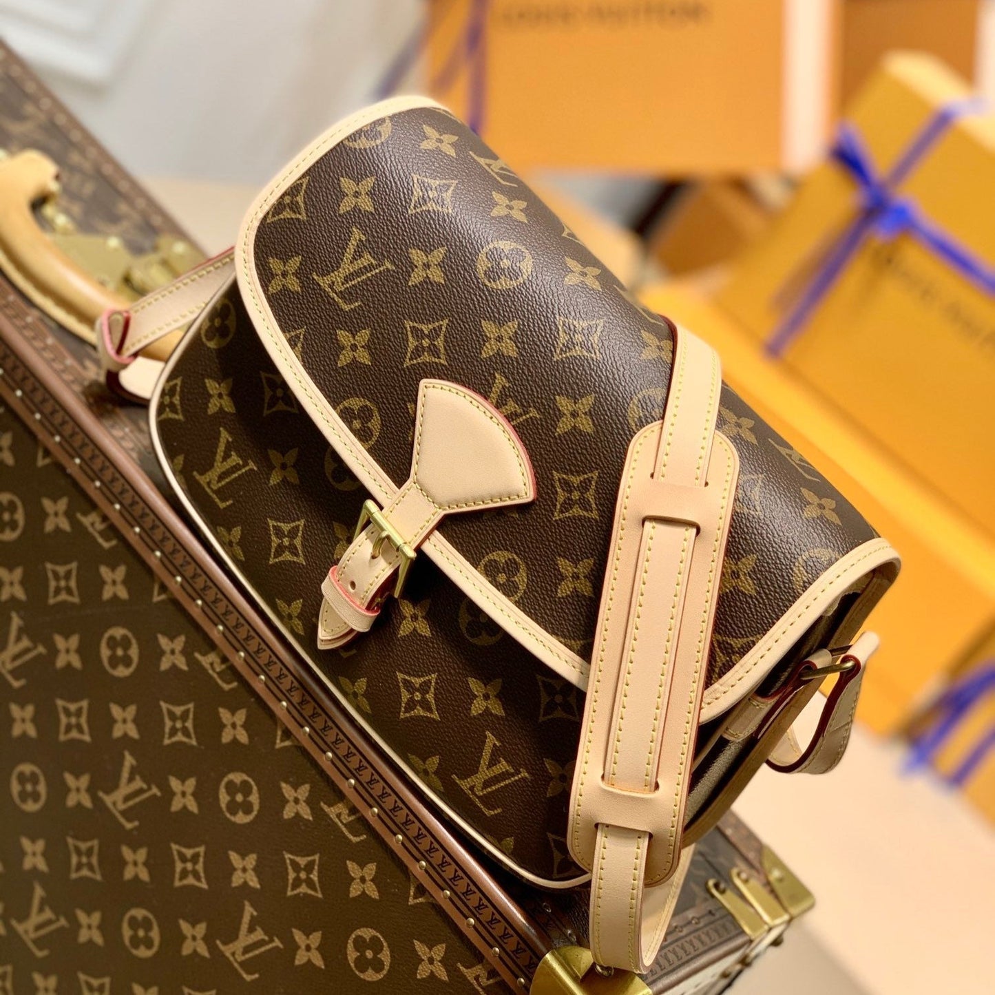 DIANE 27 IN BROWN MONOGRAM COATED CANVAS AND CALFSKIN