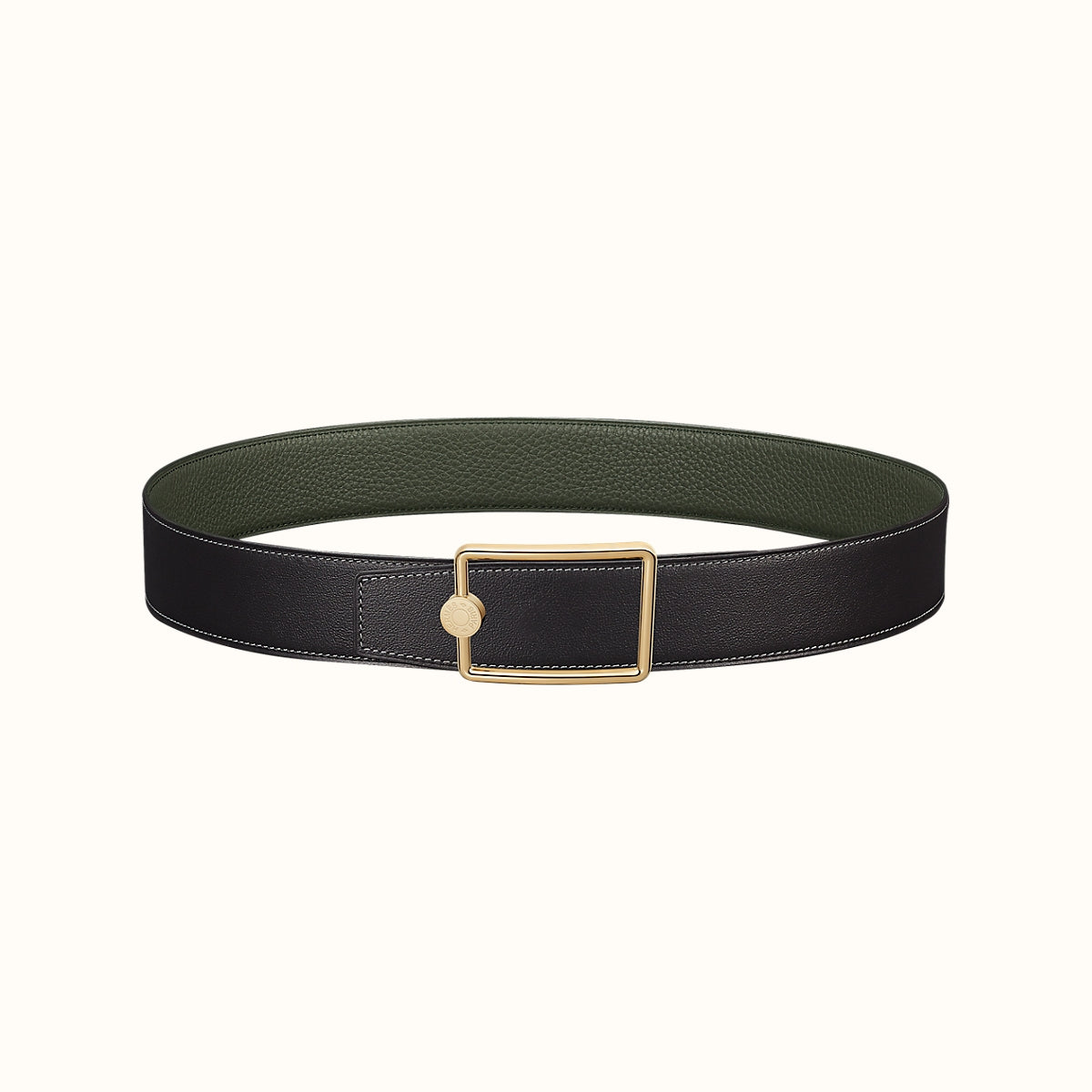 OSCAR BELT BUCKLE & REVERSIBLE OLIVE GREEN LEATHER STRAP 38MM GOLD HARDWARE - 30