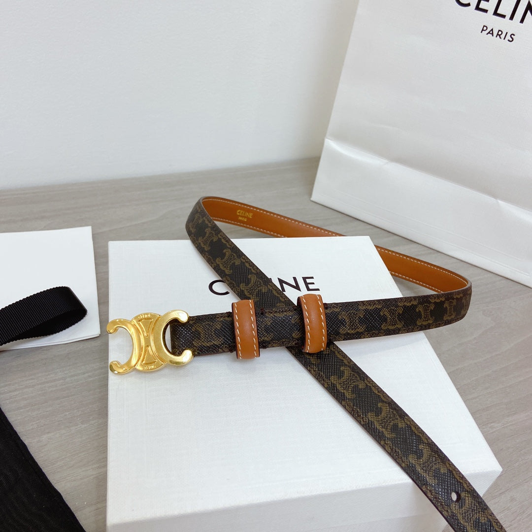 TRIOMPHE 18MM REVERSIBLE IN DARK BROWN MONOGRAM CALFSKIN AND BROWN CALFSKIN WITH GOLD BUCKLE - 30