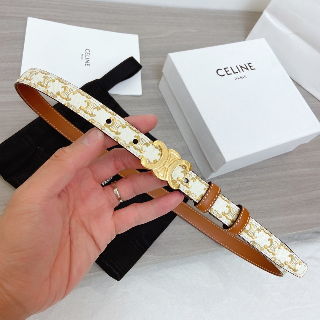 TRIOMPHE BELT 18MM REVERSIBLE IN WHITE CALFSKIN WITH GOLD MONOGRAM PRINT AND BROWN CALFSKIN WITH GOLD BUCKLE - 30