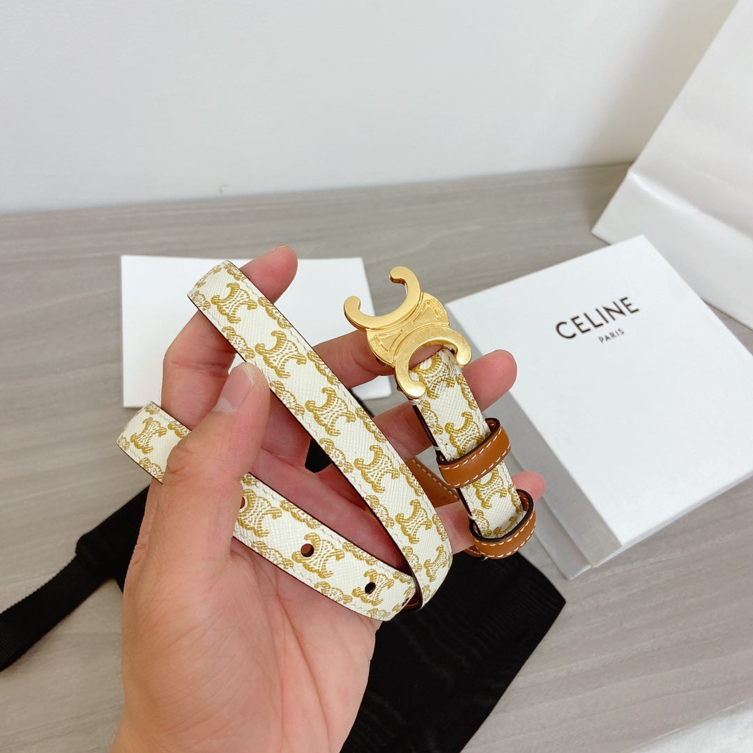 TRIOMPHE BELT 18MM REVERSIBLE IN WHITE CALFSKIN WITH GOLD MONOGRAM PRINT AND BROWN CALFSKIN WITH GOLD BUCKLE - 30