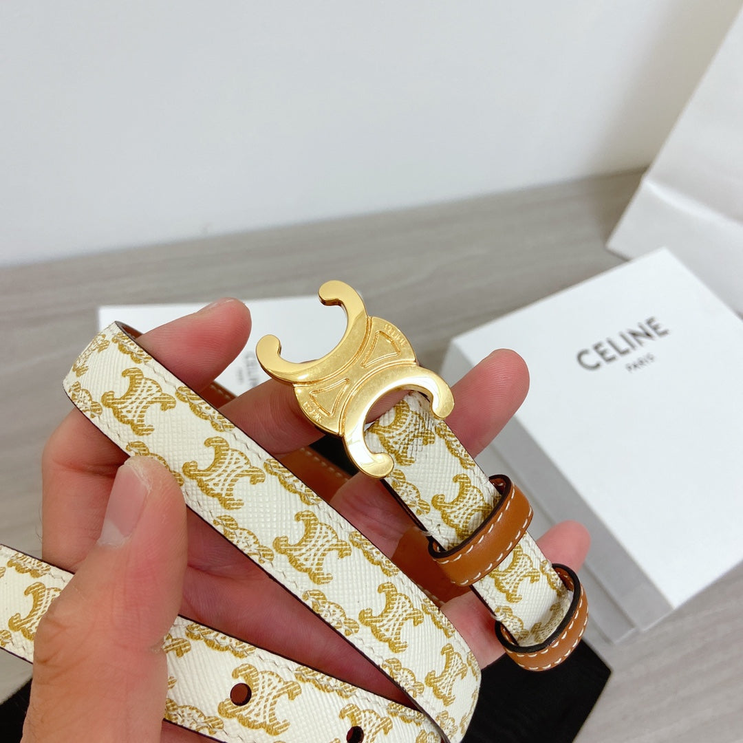 TRIOMPHE BELT 18MM REVERSIBLE IN WHITE CALFSKIN WITH GOLD MONOGRAM PRINT AND BROWN CALFSKIN WITH GOLD BUCKLE - 30