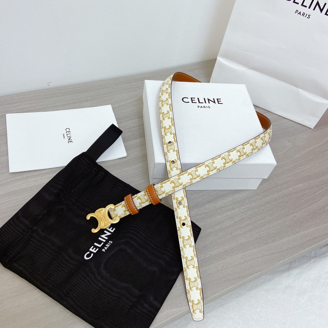 TRIOMPHE BELT 18MM REVERSIBLE IN WHITE CALFSKIN WITH GOLD MONOGRAM PRINT AND BROWN CALFSKIN WITH GOLD BUCKLE - 30