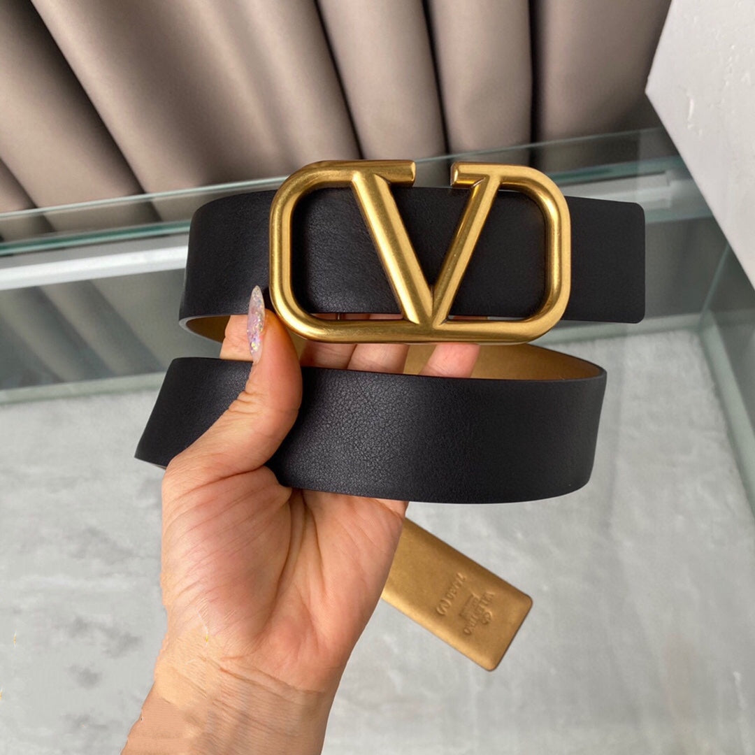 REVERSIBLE VLOGO SIGNATURE BELT IN GLOSSY GOLD BLACK CALFSKIN GHW 40 MM - 30