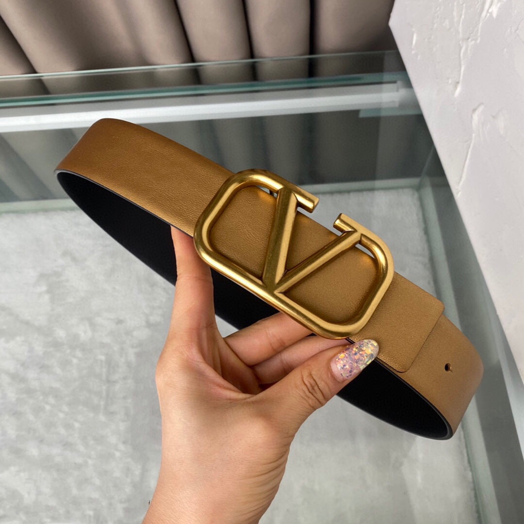 REVERSIBLE VLOGO SIGNATURE BELT IN GLOSSY GOLD BLACK CALFSKIN GHW 40 MM - 30