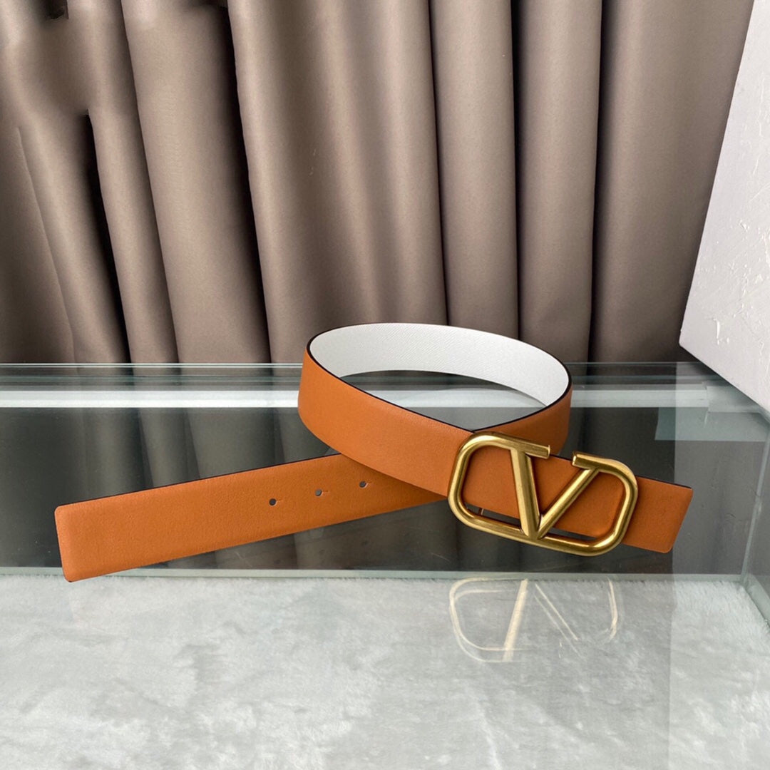 REVERSIBLE VLOGO SIGNATURE BELT IN GLOSSY TAN WHITE CALFSKIN GHW 40 MM - 30