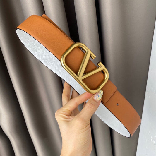 REVERSIBLE VLOGO SIGNATURE BELT IN GLOSSY TAN WHITE CALFSKIN GHW 40 MM - 30