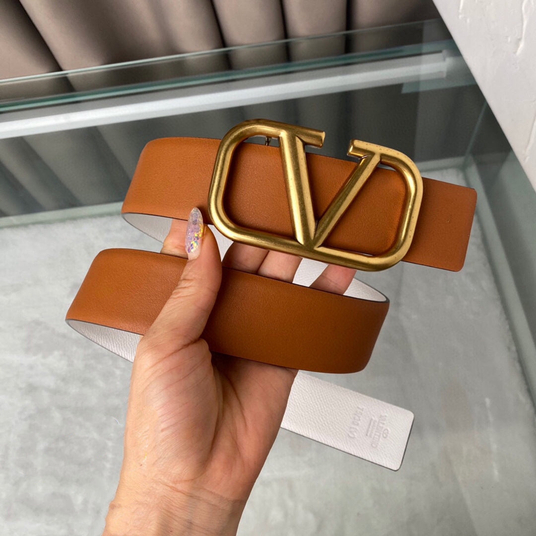 REVERSIBLE VLOGO SIGNATURE BELT IN GLOSSY TAN WHITE CALFSKIN GHW 40 MM - 30