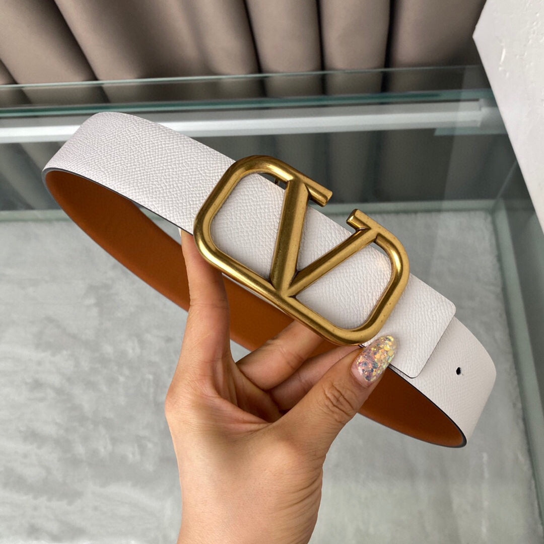 REVERSIBLE VLOGO SIGNATURE BELT IN GLOSSY TAN WHITE CALFSKIN GHW 40 MM - 30