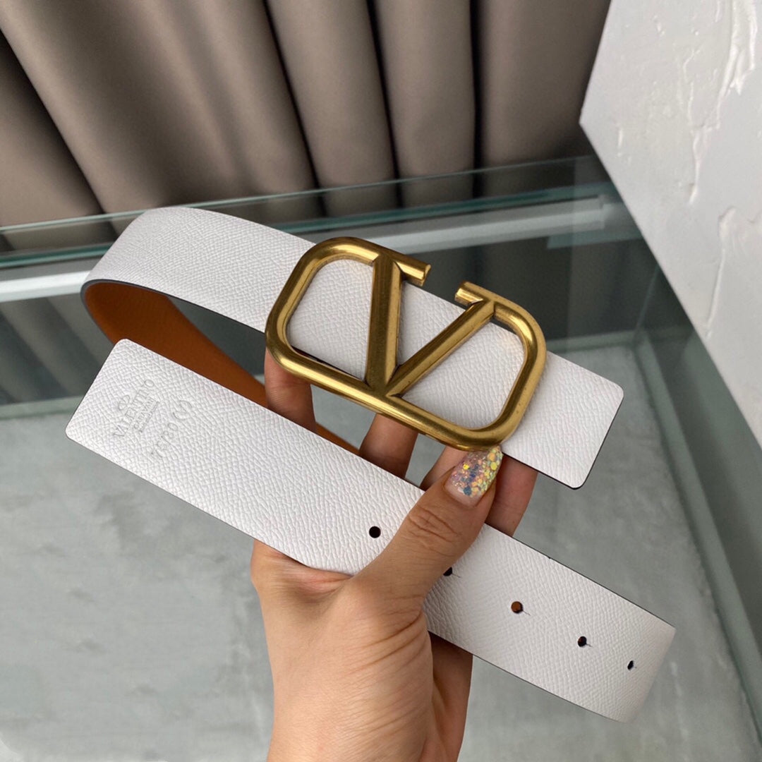 REVERSIBLE VLOGO SIGNATURE BELT IN GLOSSY TAN WHITE CALFSKIN GHW 40 MM - 30