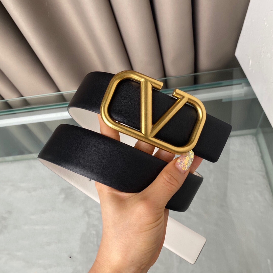 REVERSIBLE VLOGO SIGNATURE BELT IN GLOSSY WHITE BLACK CALFSKIN GHW 40 MM - 30