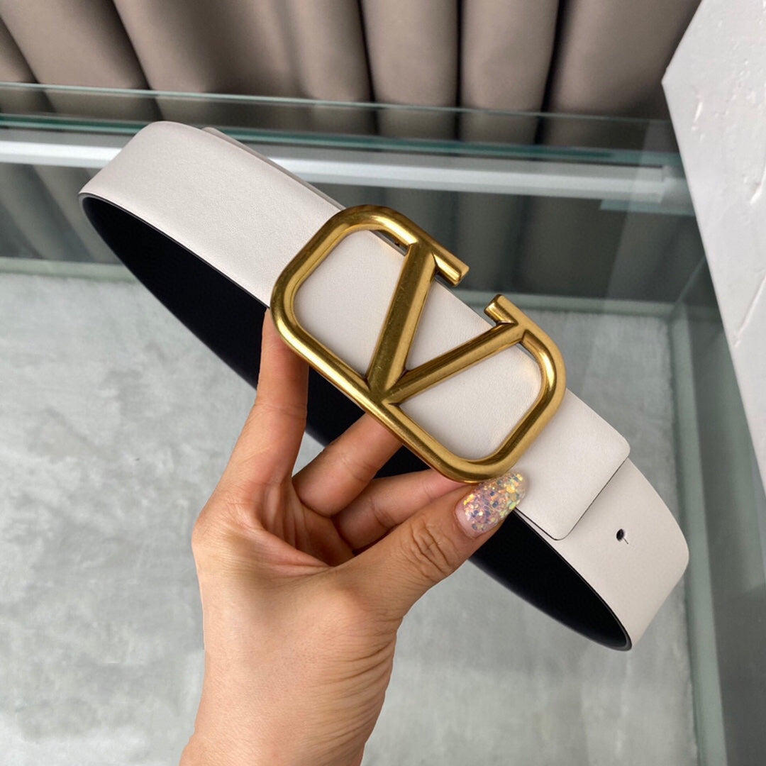 REVERSIBLE VLOGO SIGNATURE BELT IN GLOSSY WHITE BLACK CALFSKIN GHW 40 MM - 30