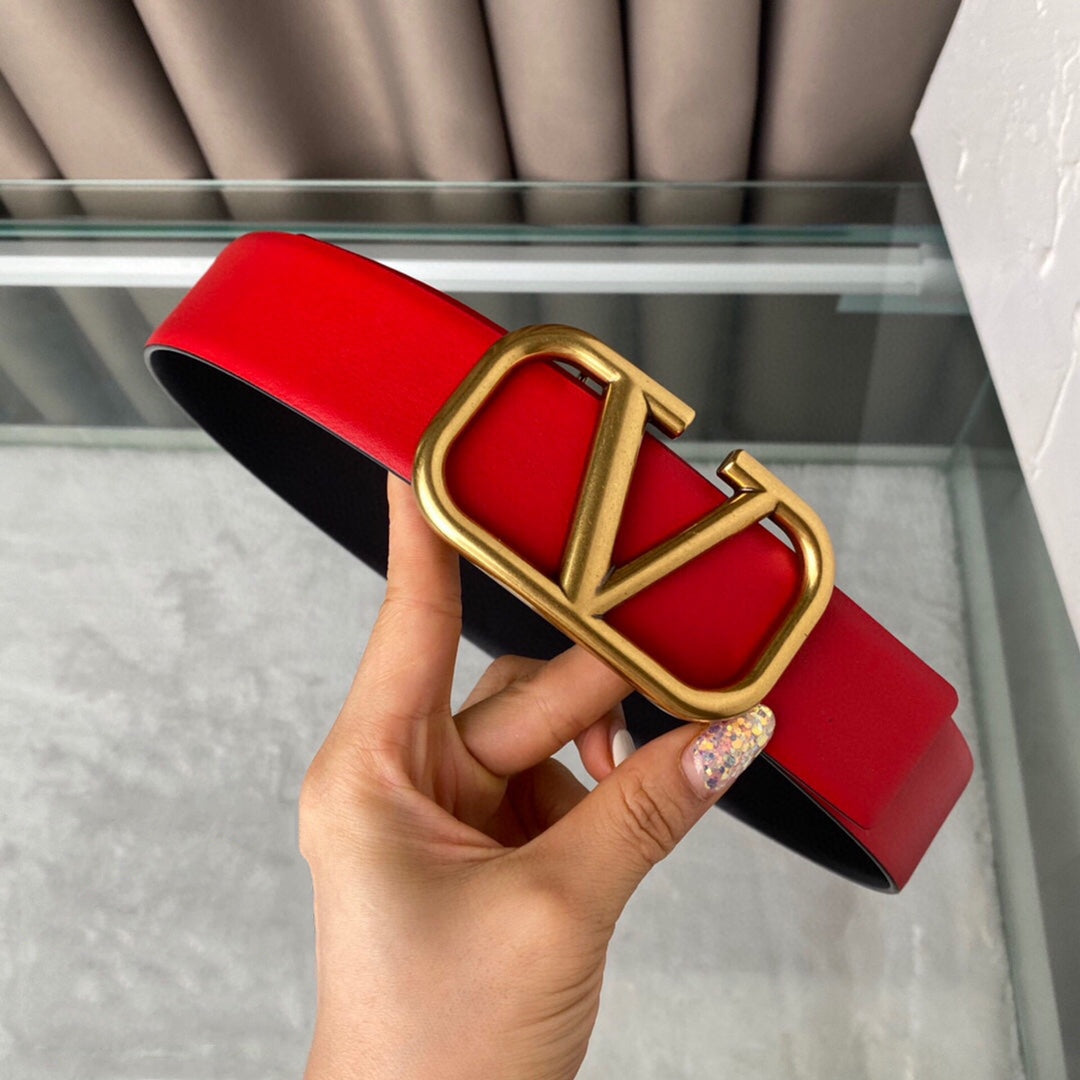 REVERSIBLE VLOGO SIGNATURE BELT IN GLOSSY RED BLACK CALFSKIN GHW 40 MM - 30