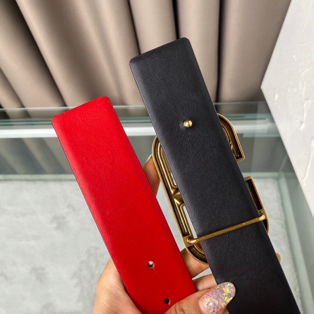 REVERSIBLE VLOGO SIGNATURE BELT IN GLOSSY RED BLACK CALFSKIN GHW 40 MM - 30