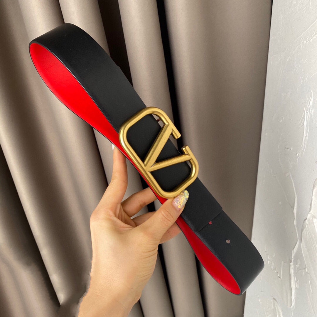 REVERSIBLE VLOGO SIGNATURE BELT IN GLOSSY RED BLACK CALFSKIN GHW 40 MM - 30