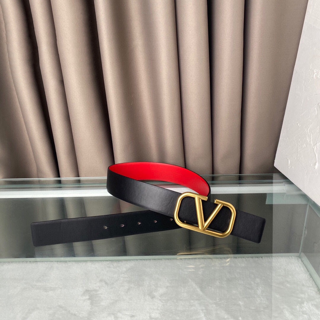 REVERSIBLE VLOGO SIGNATURE BELT IN GLOSSY RED BLACK CALFSKIN GHW 40 MM - 30