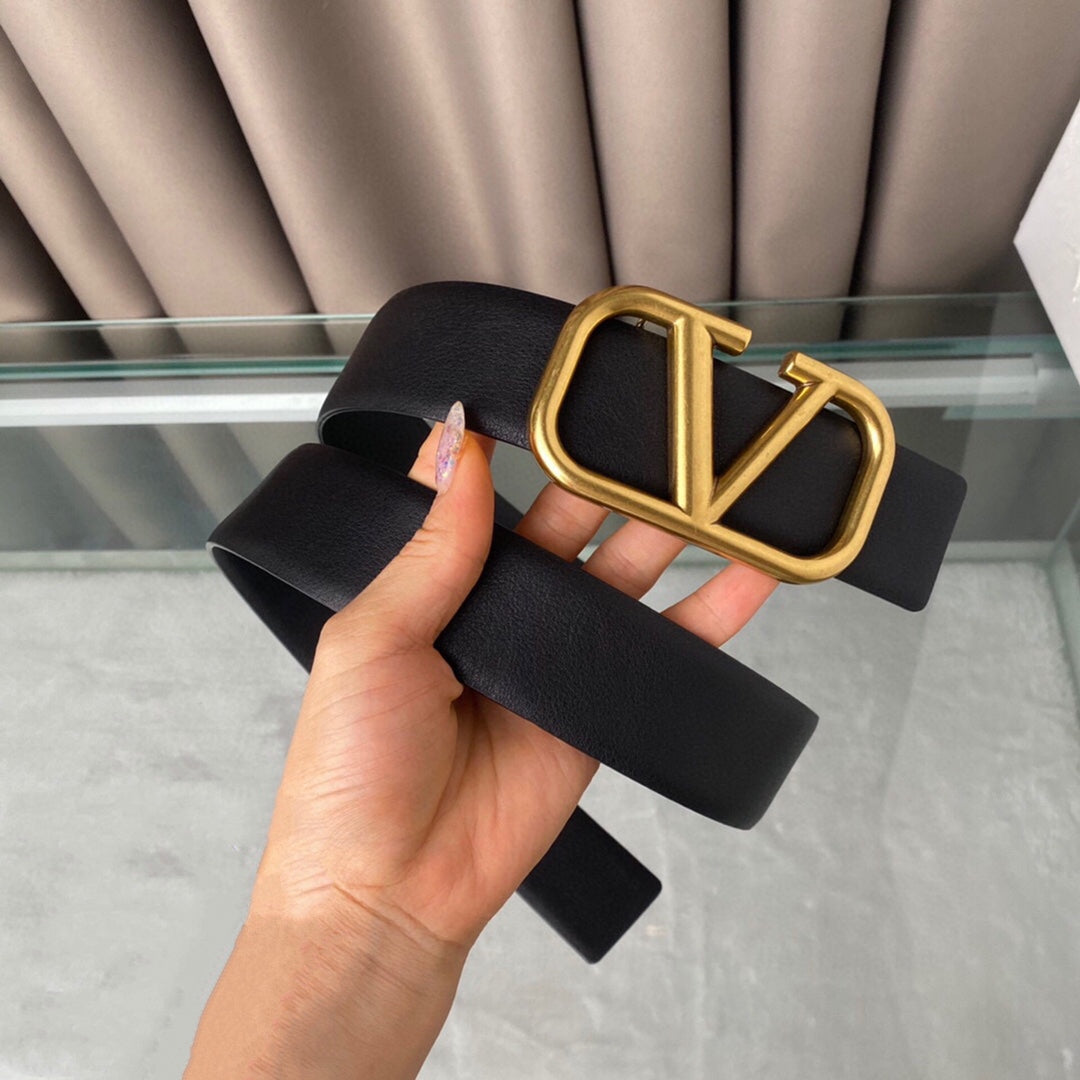 REVERSIBLE VLOGO SIGNATURE BELT IN GLOSSY ALL BLACK CALFSKIN GHW 40 MM - 30