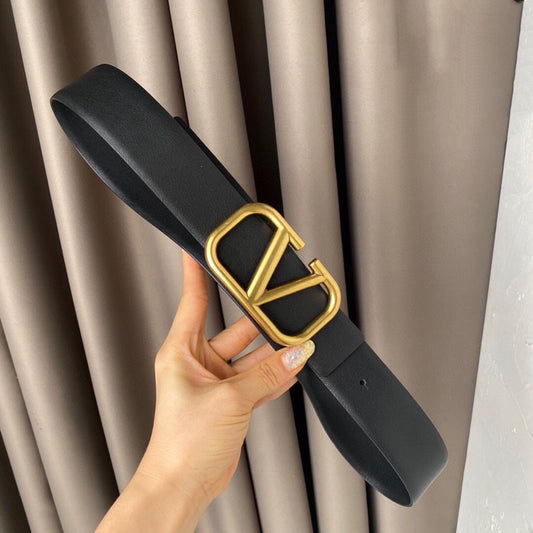 REVERSIBLE VLOGO SIGNATURE BELT IN GLOSSY ALL BLACK CALFSKIN GHW 40 MM - 30