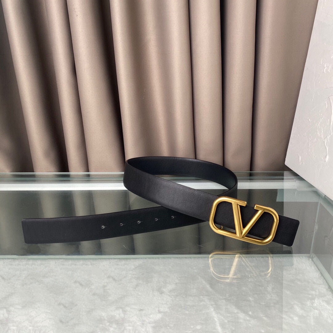 REVERSIBLE VLOGO SIGNATURE BELT IN GLOSSY ALL BLACK CALFSKIN GHW 40 MM - 30