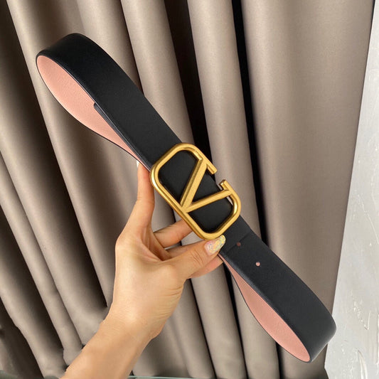 REVERSIBLE VLOGO SIGNATURE BELT IN GLOSSY BLACK BEIGE CALFSKIN GHW 40 MM - 30