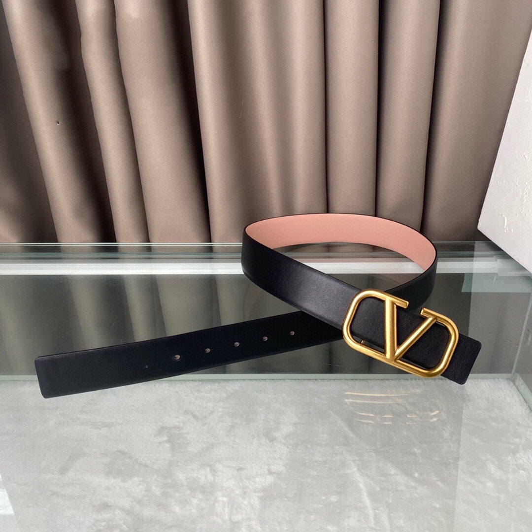 REVERSIBLE VLOGO SIGNATURE BELT IN GLOSSY BLACK BEIGE CALFSKIN GHW 40 MM - 30