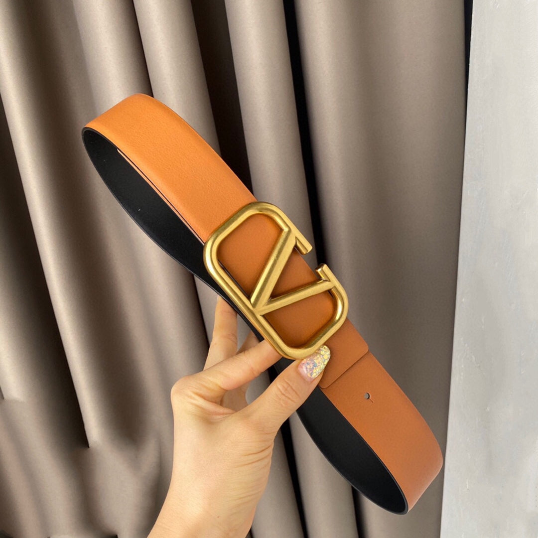 REVERSIBLE VLOGO SIGNATURE BELT IN GLOSSY TAN BLACK CALFSKIN GHW 40 MM - 30