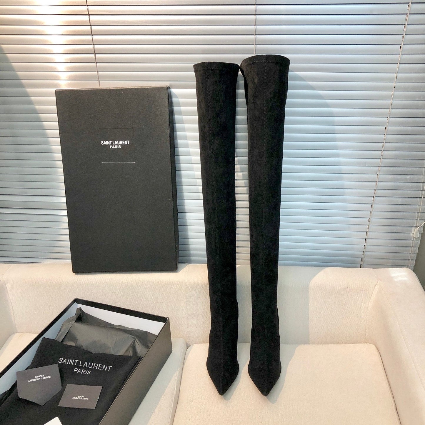 OPYUM THIGH HIGH BOOTS IN BLACK VELVET - 35
