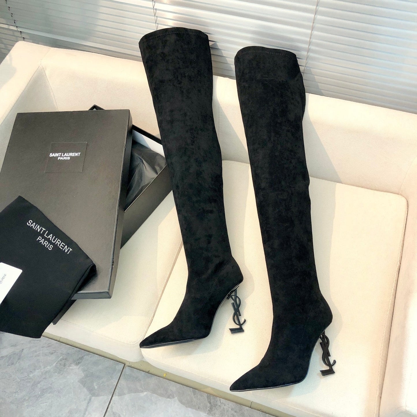 OPYUM THIGH HIGH BOOTS IN BLACK VELVET - 35