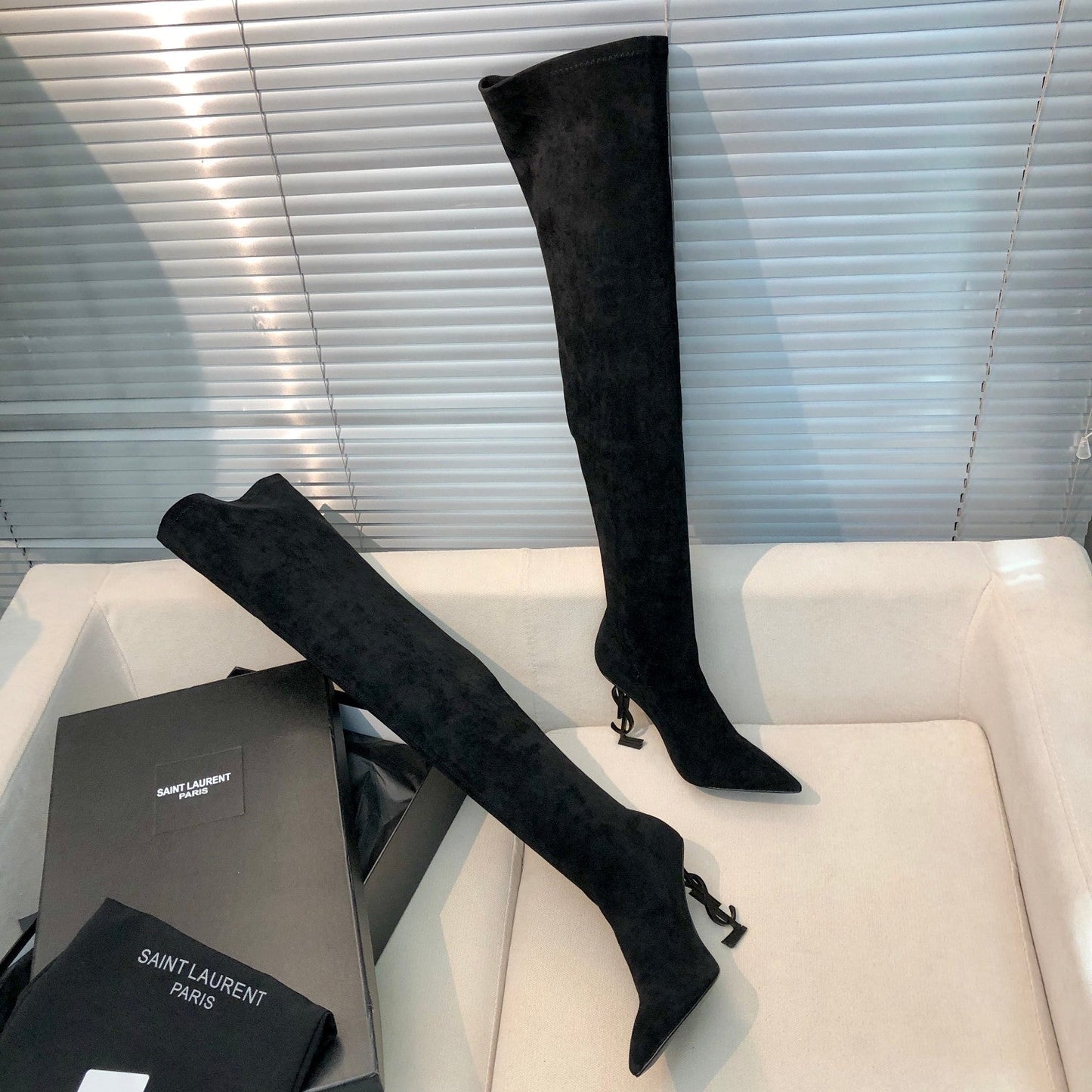 OPYUM THIGH HIGH BOOTS IN BLACK VELVET - 35