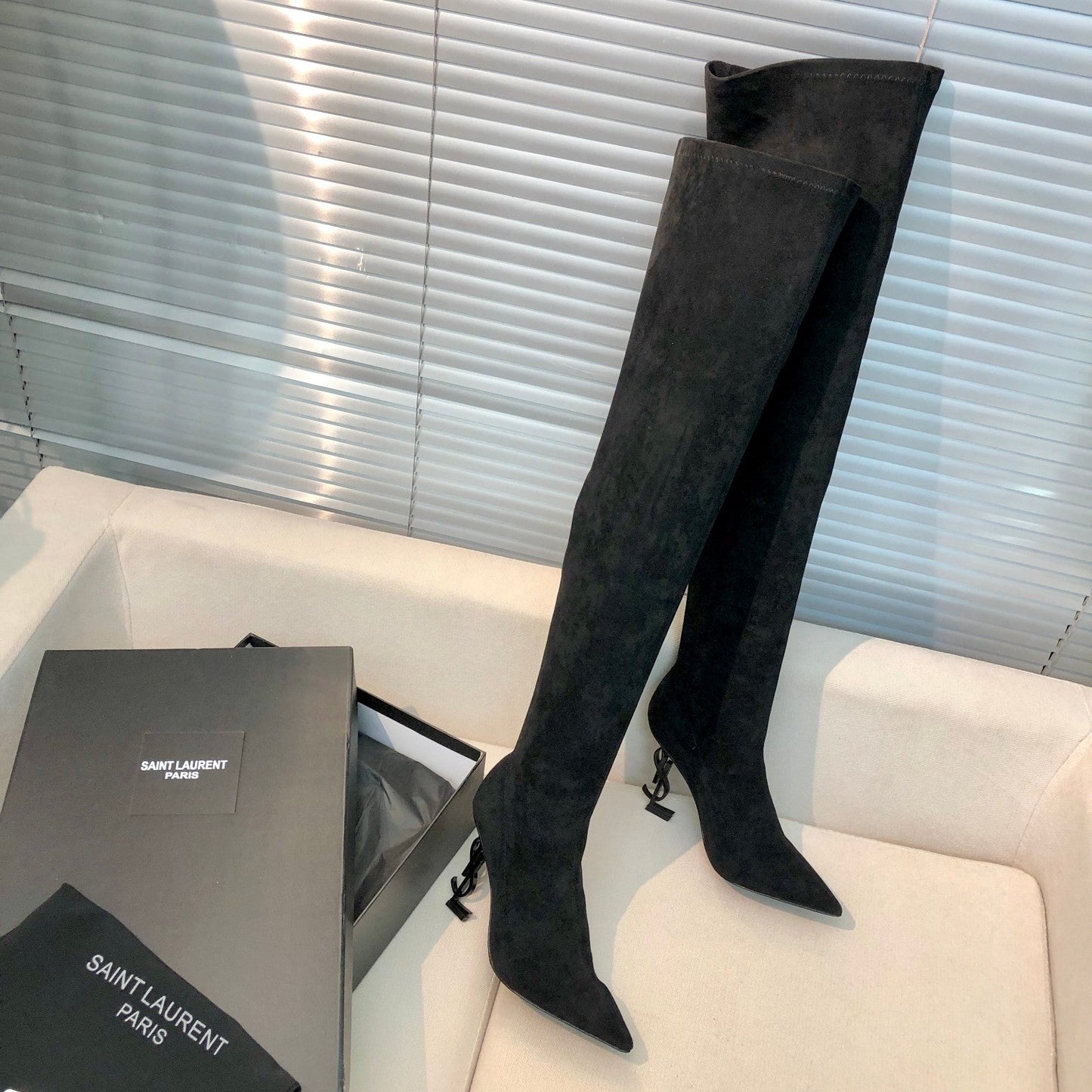 OPYUM THIGH HIGH BOOTS IN BLACK VELVET - 35