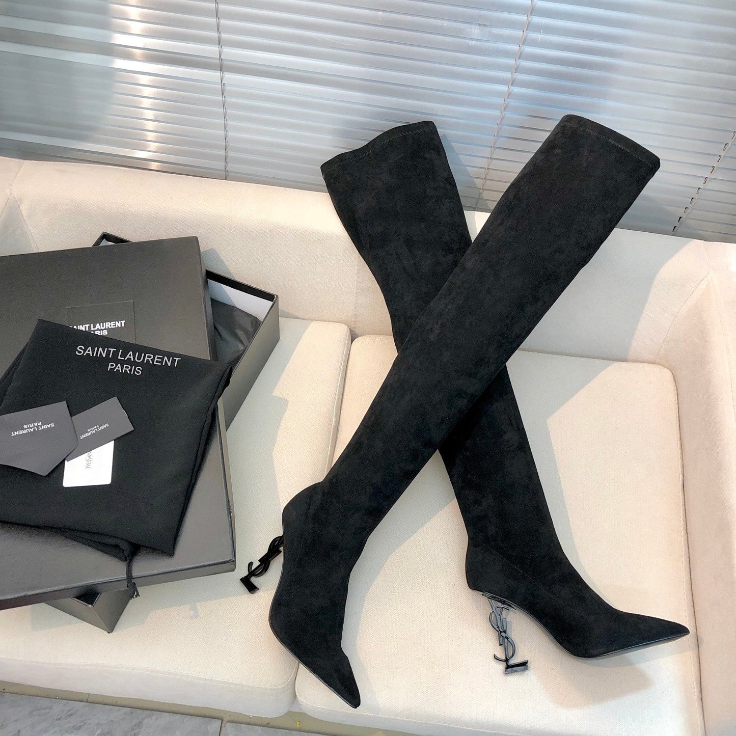 OPYUM THIGH HIGH BOOTS IN BLACK VELVET - 35