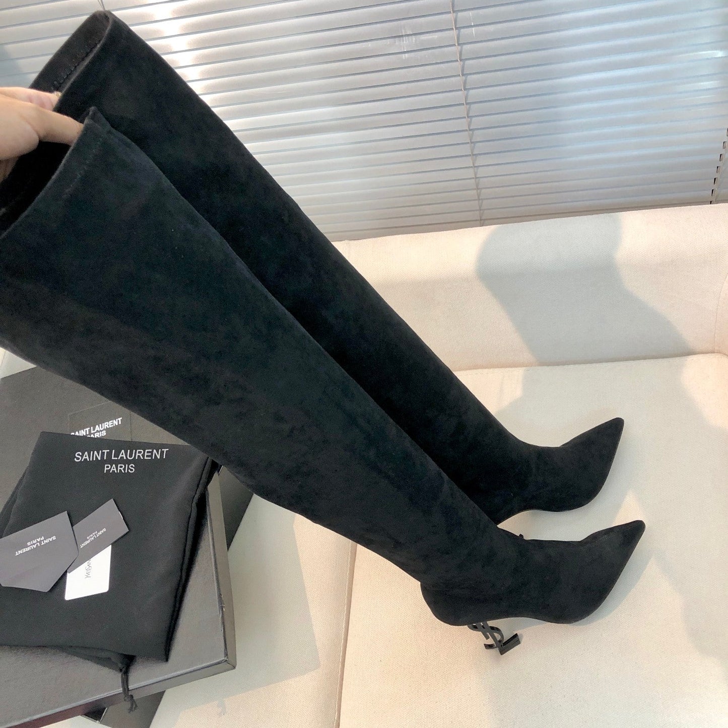 OPYUM THIGH HIGH BOOTS IN BLACK VELVET - 35