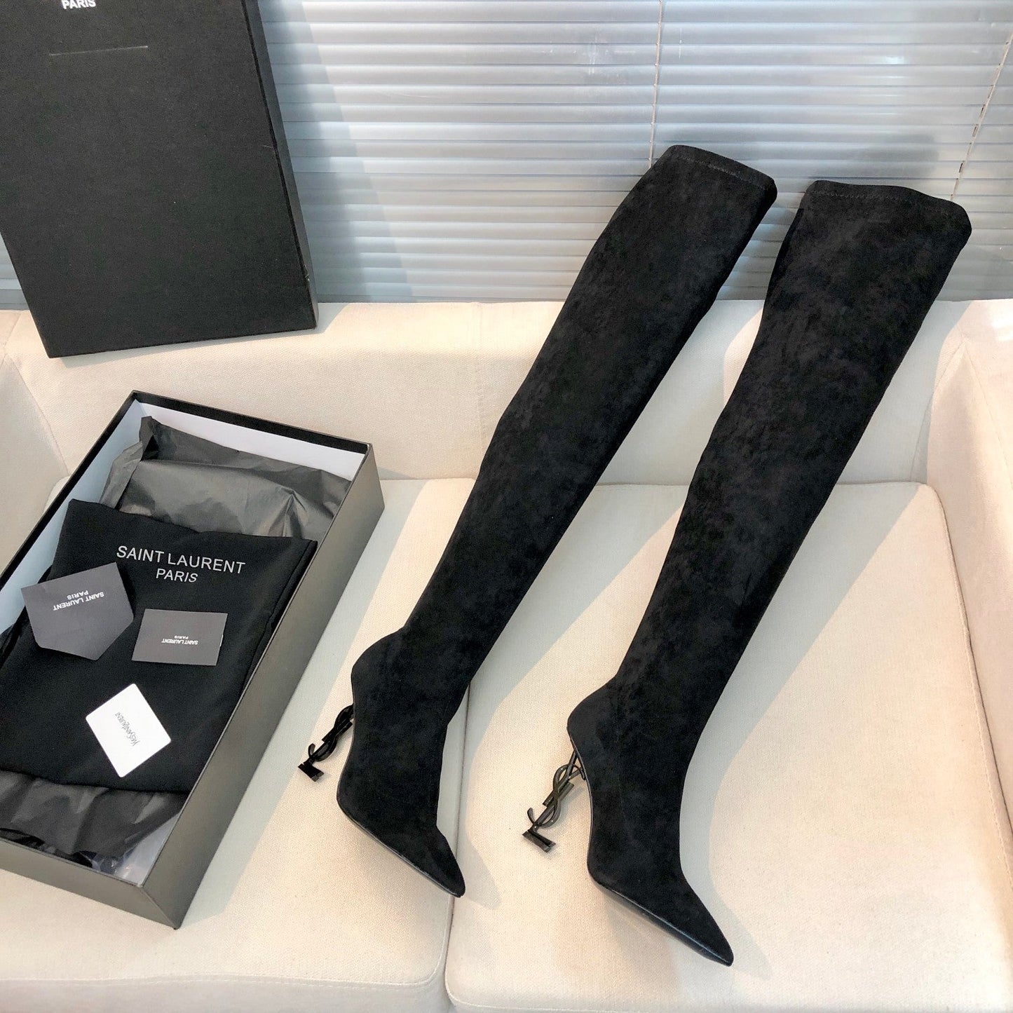 OPYUM THIGH HIGH BOOTS IN BLACK VELVET - 35