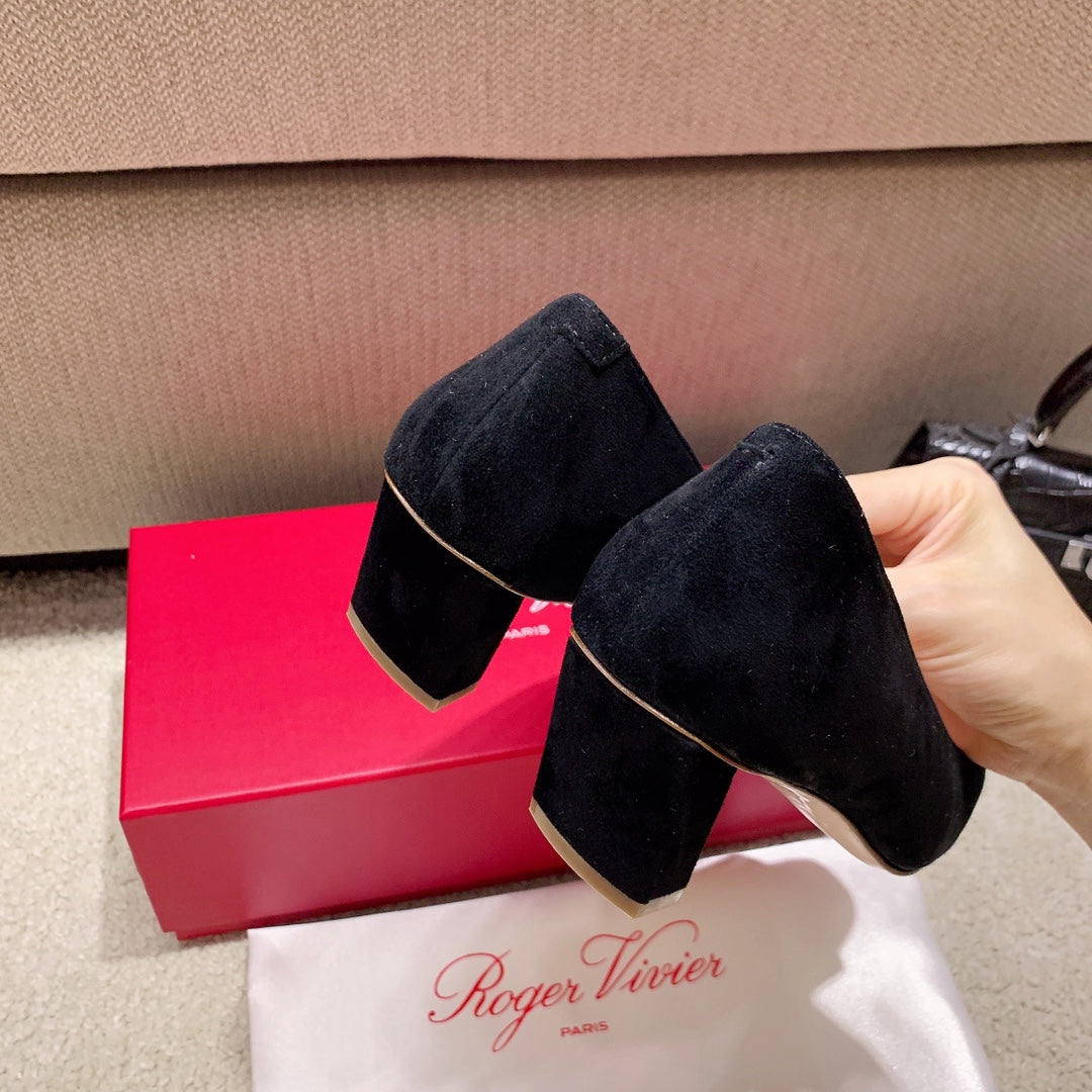 BELLE VIVIER PUMPS IN BLACK SUEDE TORTOISESHELL BUCKLE - 34