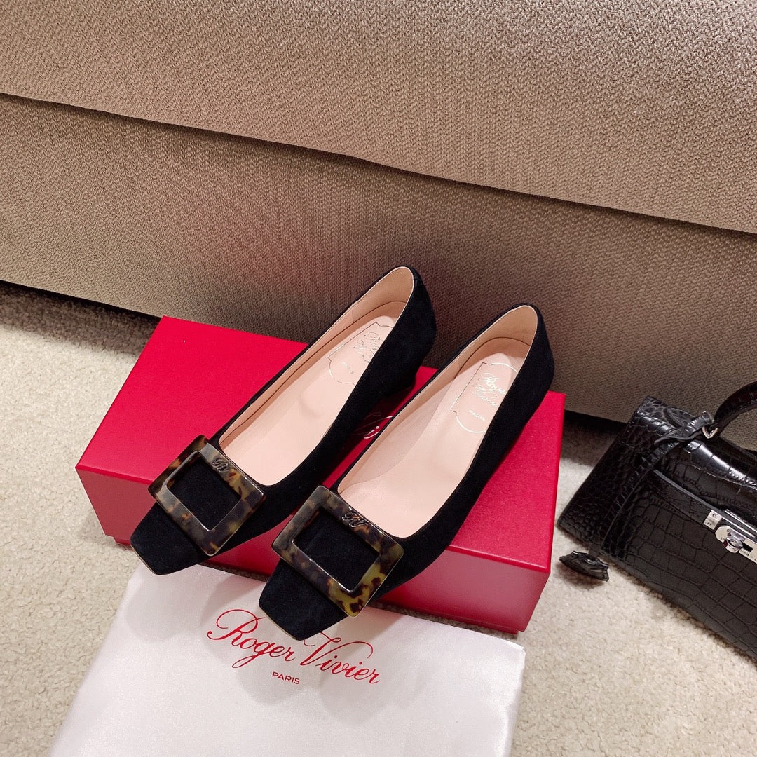 BELLE VIVIER PUMPS IN BLACK SUEDE TORTOISESHELL BUCKLE - 34