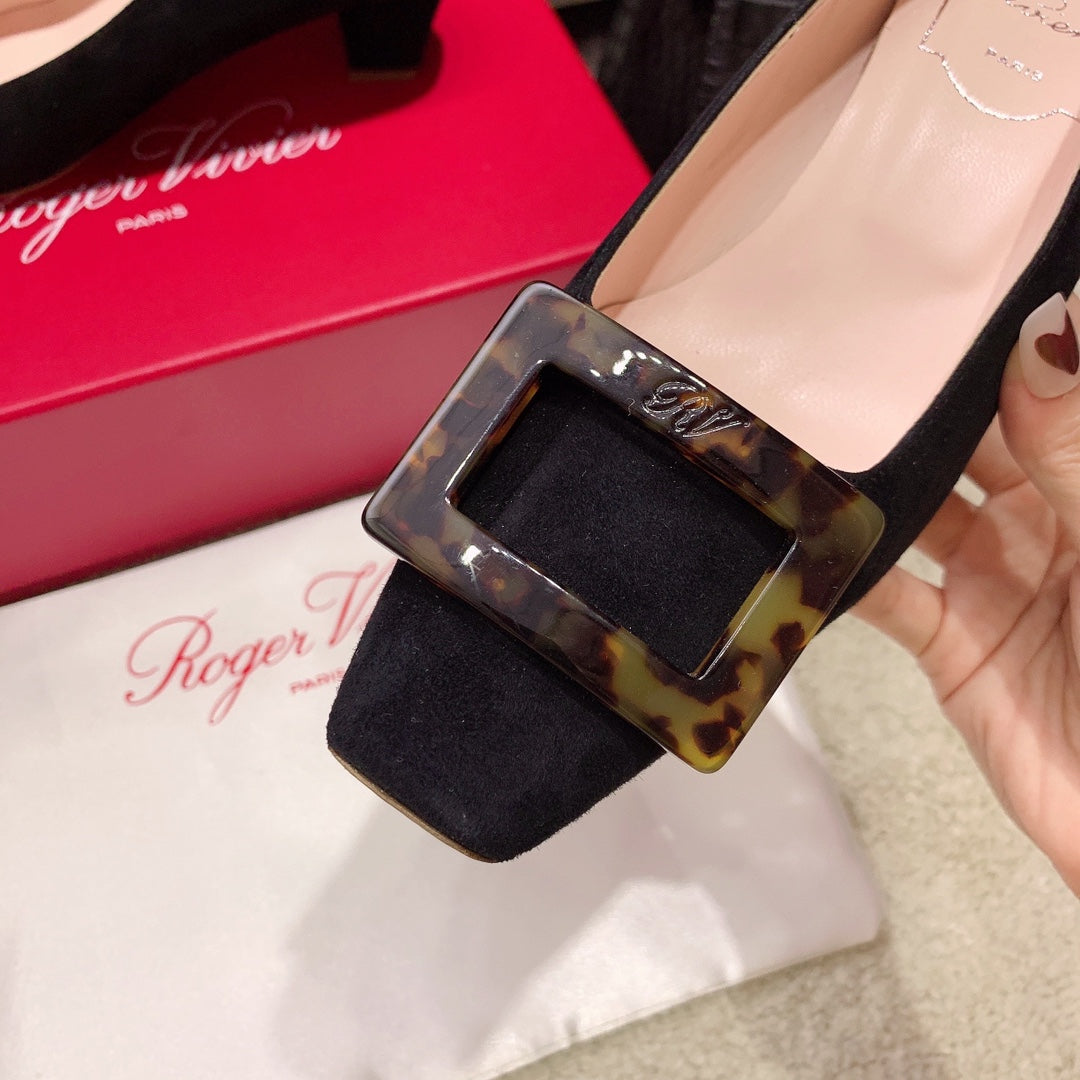 BELLE VIVIER PUMPS IN BLACK SUEDE TORTOISESHELL BUCKLE - 34