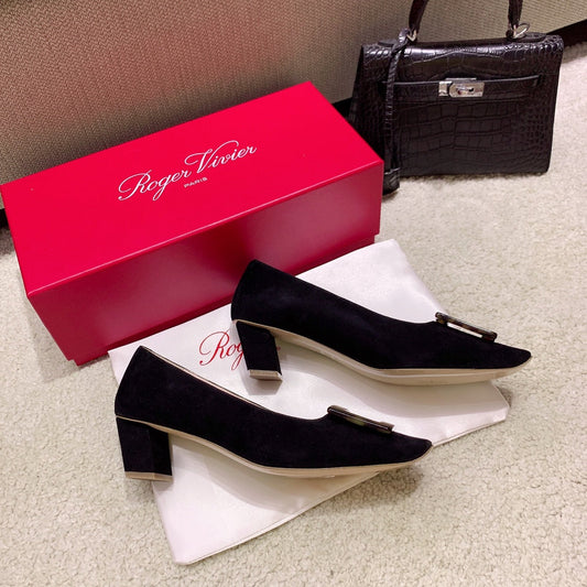 BELLE VIVIER PUMPS IN BLACK SUEDE TORTOISESHELL BUCKLE - 34