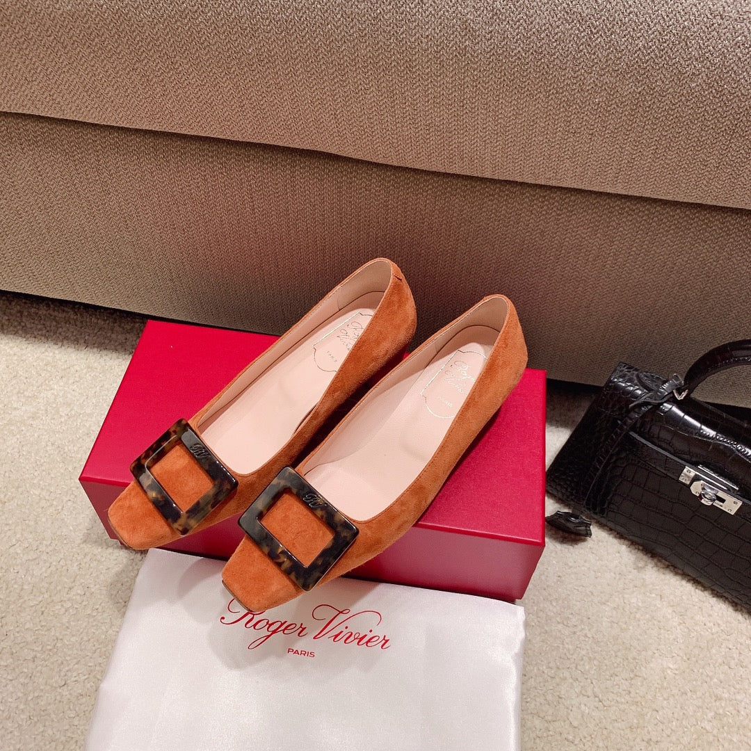 BELLE VIVIER PUMPS IN TAN ORANGE SUEDE TORTOISESHELL BUCKLE - 34