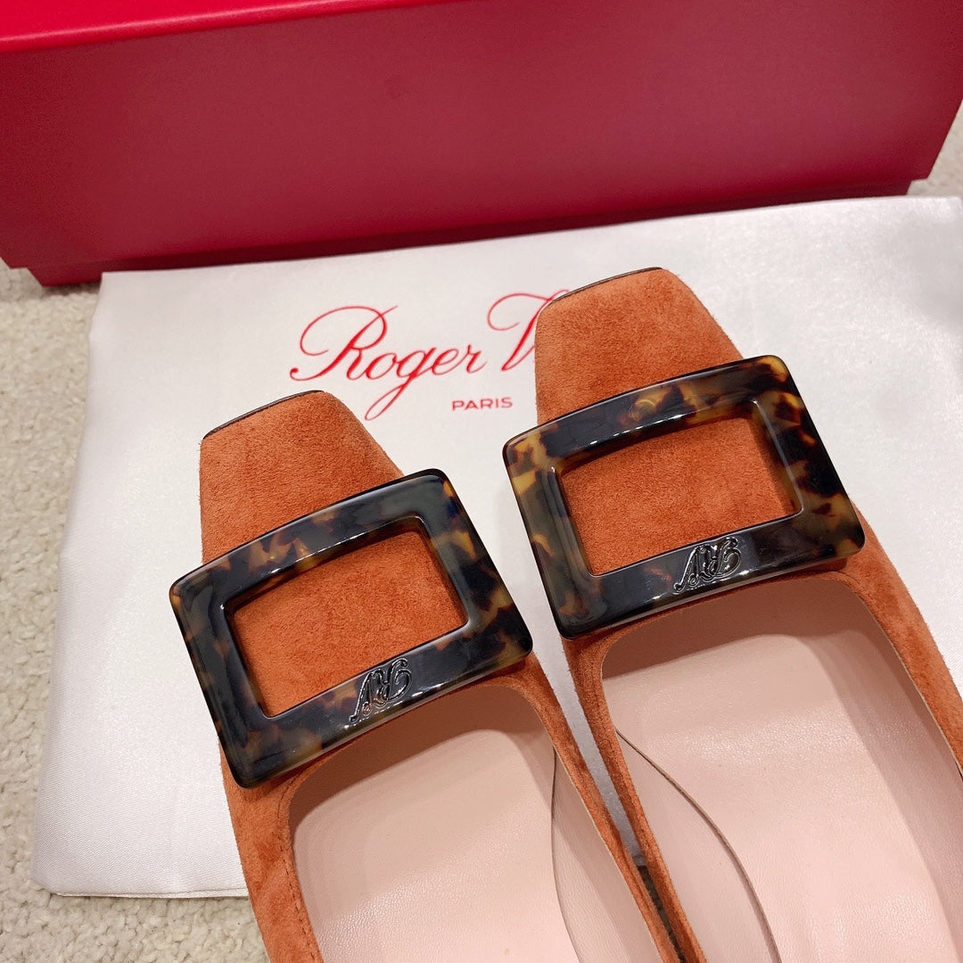 BELLE VIVIER PUMPS IN TAN ORANGE SUEDE TORTOISESHELL BUCKLE - 34