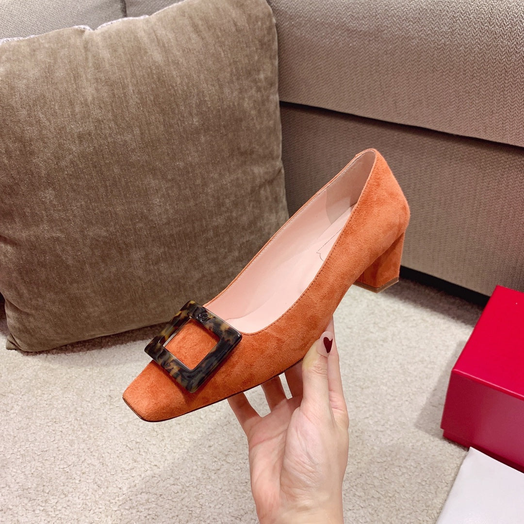 BELLE VIVIER PUMPS IN TAN ORANGE SUEDE TORTOISESHELL BUCKLE - 34