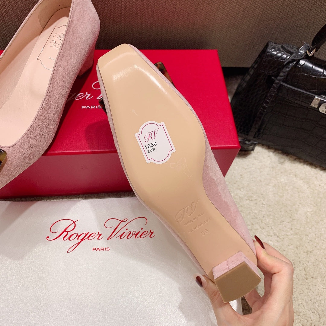 BELLE VIVIER PUMPS IN PINK SUEDE TORTOISESHELL BUCKLE - 34