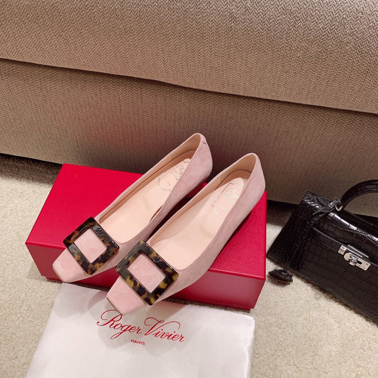 BELLE VIVIER PUMPS IN PINK SUEDE TORTOISESHELL BUCKLE - 34
